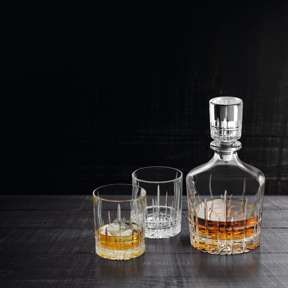 Spiegelau | Perfect Serve - Decanter & Double Old Fashioned (DOF) Tumblers | Crystal | Clear | Set of 3