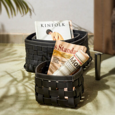 Three Sixty Degree | Wabi Sabi - Storage Baskets | Recycled Leather | Matte Black | Set of 3