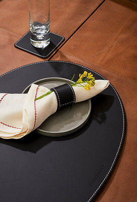 Three Sixty Degree | Square Coasters | Recycled Leather | Black | Set of 6