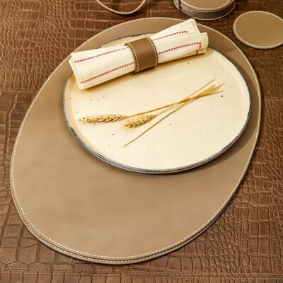 Three Sixty Degree | Bella - Oval Placemat | Recycled Leather | Taupe | 1 pc