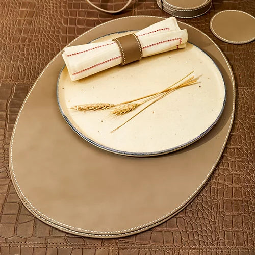 Three Sixty Degree | Bella - Oval Placemat | Recycled Leather | Taupe | 1 pc