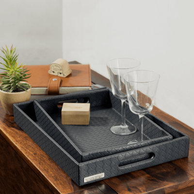 Three Sixty Degree | Serving Trays | Vegan Leather | Grey | Set of 2
