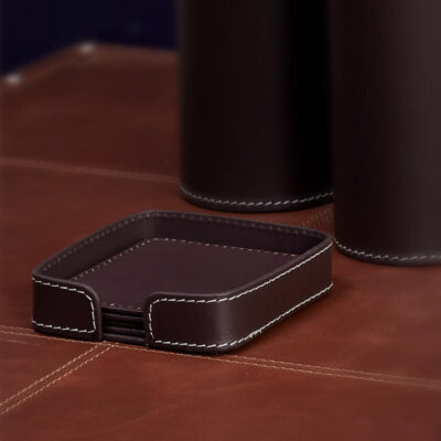 Three Sixty Degree | Square Coasters | Recycled Leather | Bordeaux | Set of 6