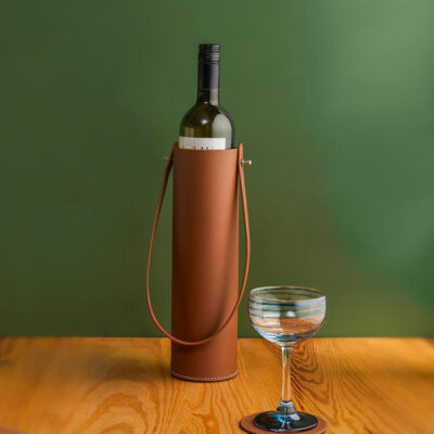 Three Sixty Degree | Wine Holder Tall | Recycled Leather | Cognac | 1 pc