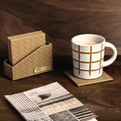 Three Sixty Degree | Entwine - Coasters | Vegan Leather | Beige | Set of 6