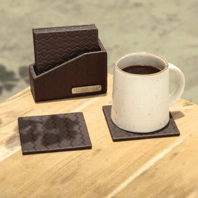 Three Sixty Degree | Entwine - Coasters | Vegan Leather | Brown | Set of 6