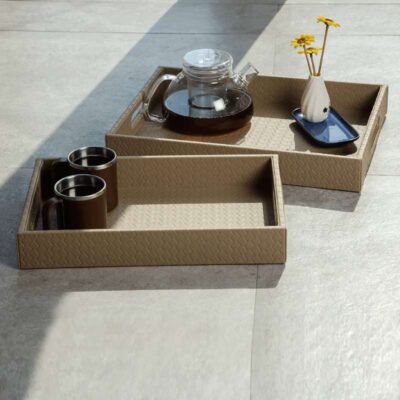 Three Sixty Degree | Serving Trays | Vegan Leather | Beige | Set of 2