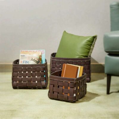 Three Sixty Degree | Wabi Sabi - Storage Baskets | Recycled Leather | Bordeaux | Set of 3