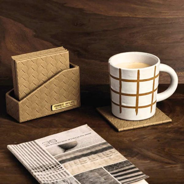 Three Sixty Degree | Entwine - Coasters | Vegan Leather | Beige | Set of 6