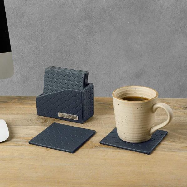 Three Sixty Degree | Entwine - Coasters | Vegan Leather | Grey | Set of 6