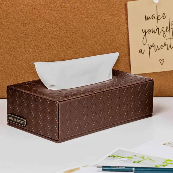 Three Sixty Degree | Entwine - Tissue Box | Vegan Leather | Brown | 1 pc